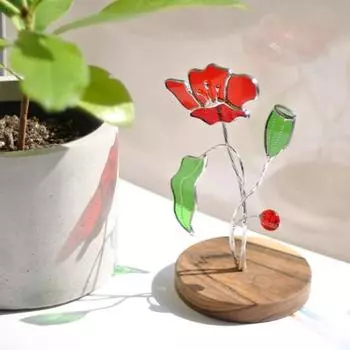 Yousheng Flower Suncatcher, стоящее зеленое украшение из листьев с основанием, витражное украшение для стола, подарок для любителей растений на балконе и в саду A