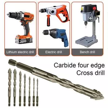 Yousheng Four-Edged Serrated Eccentric Drill Bit Set High Hardness Rustproof Simple Installation Multifunction Skewed Head Drill Bit Set 6 mm серебряный