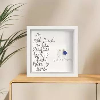 Yousheng Friendship Sea Glass Poem с деревянной рамкой, настенное художественное украшение из морского стекла, рамочное художественное произведение из морского стекла, настольное украшение, подарок друзьям бежевый