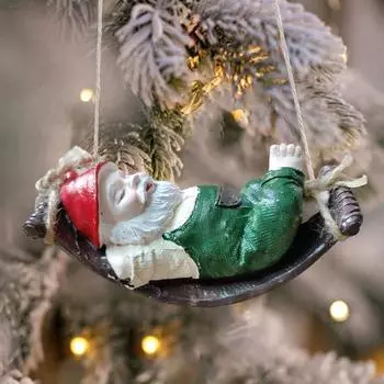 Yousheng Гамак Гном Подвесное украшение для дома и улицы Садовый дворик Дерево Подвесные качели из смолы Гном Эльф Украшение Подвеска зелёный