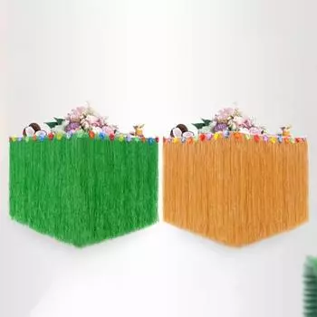 Yousheng Гавайская тематическая юбка для стола с цветком Водонепроницаемая многоразовая плотная тропическая пляжная вечеринка в джунглях Украшение вечеринки Юбка для стола из травы M зелёный