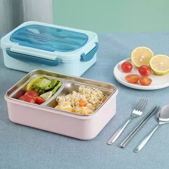 Yousheng герметичный контейнер для бенто для детей и взрослых, контейнер для ланча с тремя отделениями и столовыми приборами, герметичные уплотнения без содержания бисфенола А, многоразовый пищевой контейнер metal хаки