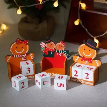 Yousheng Gingerbread Man Рождественский календарь обратного отсчета Деревянные блоки Настольное украшение Праздничный адвент-календарь для декора офисного стола B