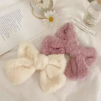 Yousheng Girl Большая заколка-бант, однотонная плюшевая текстура, заколка для волос, осенне-зимний стиль, аксессуар для волос на каждый день кофейный