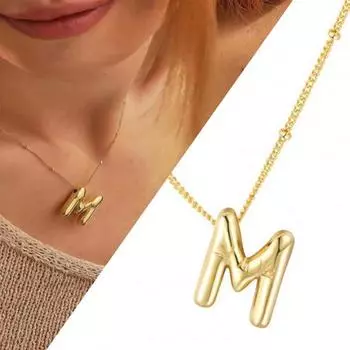 Yousheng Gold Bubble Letter Ожерелье для женщин Многослойный кулон с инициалами Чокер с индивидуальным именем Ювелирные изделия Подарки для подростков D золотистый