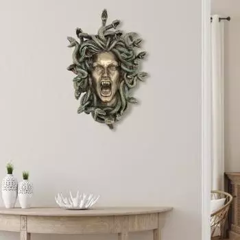 Yousheng Голова Горгоны Статуэтка Ретро Настенная Статуэтка Смоляная Бронзовая Отделка Греческая Мифология Готическая Скульптура Для Гостиной Спальни Офиса S