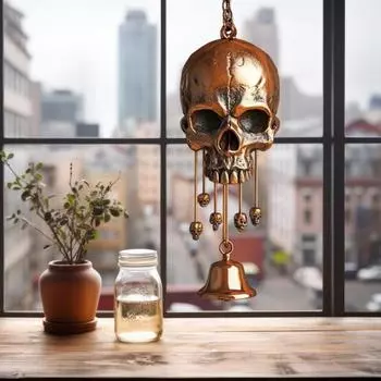 Yousheng Gothic Skull Wind Chime устойчивый к погодным условиям крытый открытый сад патио металлический винтажный череп подвесной ветряной колокольчик украшение на Хэллоуин A