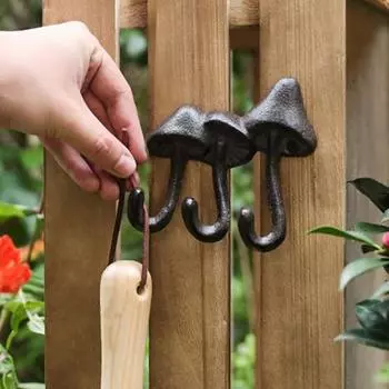 Yousheng Гриб настенный крючок чугунный крючок-вешалка для внутреннего и наружного использования декоративный крючок для пальто и полотенец ванная комната сад патио вход чёрный