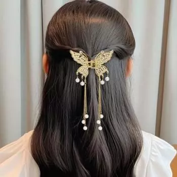 Yousheng Hair Claw Long Fringe Faux Pearls Butterflies Decor Hair Clips Women Girls Hairstyles Home Outdoor Play Hair Decoration 4