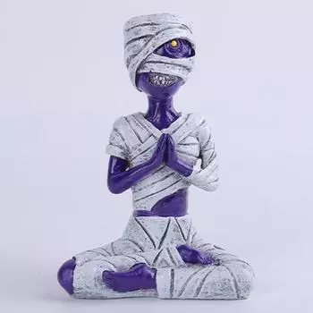 Yousheng Хэллоуин Йога Мумия Украшение Страшная Статуя Зомби Смола Zen Фиолетовая Мумия Скульптура для Хэллоуина Домашний Декор Рабочего Стола A