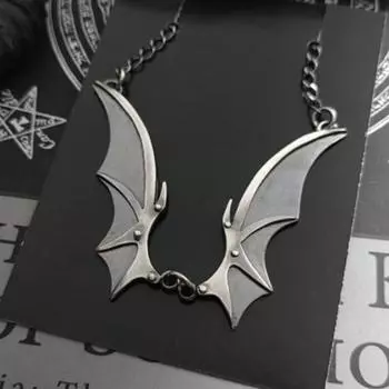 Yousheng Хэллоуин Крыло Летучей Мыши Ожерелье Готический Прохладный Панк Черный Серебряный Цвет Твердый Сплав Гипоаллергенный Мужской Женский Ожерелье Модные Ювелирные Изделия Подарок античный серебряного