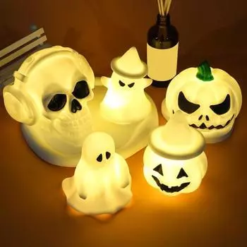 Yousheng Хэллоуин Ночной светильник Тыква Призрак Череп Светодиодный Ночной светильник Хэллоуин Светящееся украшение для комнаты Настольный центральный элемент для фото реквизит E