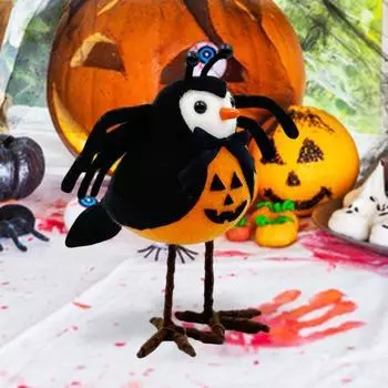 Yousheng Хэллоуин Паук Летучая мышь Птица Статуэтка ручной работы стоячая тканевая кукла птица домашний офис книжная полка настольное украшение орнамент праздничный подарок A
