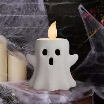 Yousheng Хэллоуин Призрачная свеча смоляная мерцающая беспламенная светодиодная свеча-призрак настольный центральный элемент для дома, офиса, вечеринки, праздника, декора белый