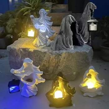 Yousheng Хэллоуин Призрак Ночной Светильник Смола Призрак Фонарь Украшение Хэллоуина Домашний Настольный Фигурка для Украшения Внутреннего Улиц F