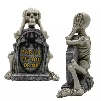 Yousheng Хэллоуин Скелет Украшения Смотрите Говори Не Слышите Зла Череп Надгробие Статуэтка Смола Настольная Фигурка Для Домашнего Декора Внутреннего и Уличного A