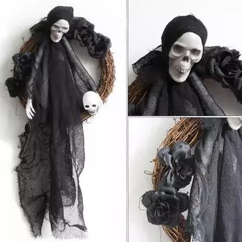 Yousheng Хэллоуин венок украшение черный белый призрак гирлянда входная дверь подвесное украшение для стены окна крыльца внутренний наружный декор белый