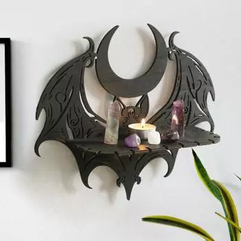 Yousheng Halloween Bat деревянная настенная полка для гостиной искусственный кристалл настенная плавающая полка прочный натуральный камень дисплей свечи стойка для хранения украшения A