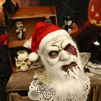 Yousheng Halloween Hanging Zombie Head Decoration Реалистичная отрубленная голова с шапкой Санты для украшения дома с привидениями на Рождество и Хэллоуин белый