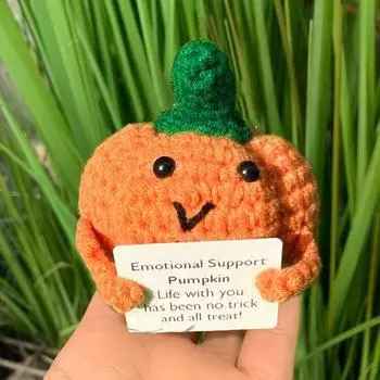 Yousheng Halloween Positive Вязаная крючком тыква ручной работы, кукла эмоциональной поддержки в виде тыквы с поощрительной открыткой для украшения дома A