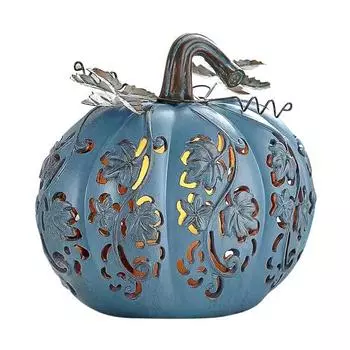 Yousheng Halloween Pumpkin Light Hand-Carved Vine Hollow Decorative Lamp Resin Lighted Pumpkin with Flickering LED Candlelight Effect for Halloween