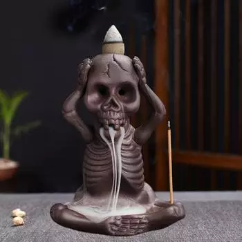 Yousheng Хэллоуин Скелет Противоток Курильница Благовония Жуткий Не Видеть Не Говорить Мо Слышать Сидящий Скелет Конус Держатель Благовоний Украшение C