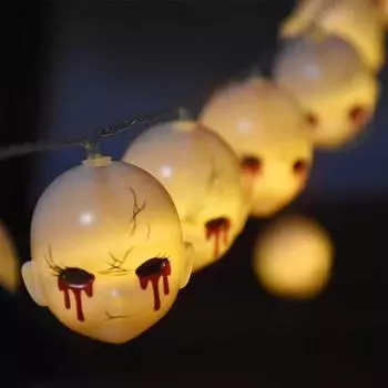 Yousheng Halloween String Lights Жуткая кукольная голова Светодиодные световые украшения Пластиковый череп Светильник для Хэллоуина Вечеринка Декор для дома и улицы S USB Plug