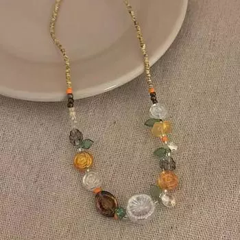 Yousheng Handmade Бисерное Ожерелье Смоляные Цветы Растения Бисер Чокер для Девочек-подростков Женщин Подруг Свадебные Невесты A