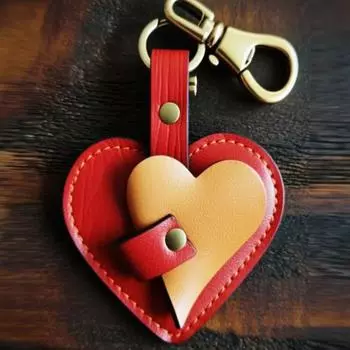 Yousheng Handmade Faux Leather Heart Keychain Good Luck Decorative Love Charm Keyring Bags Backpacks Car Accessories D