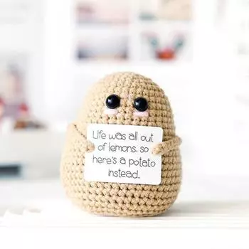 Yousheng Handmade Positive Potato Doll с вдохновляющей открыткой, милая вязаная фигурка для эмоциональной поддержки комнаты, декор, подарок на день рождения