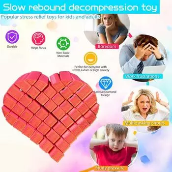Yousheng Heart Fidget Toy 3D Printed Pixel Heart Sensory Toy Портативный гаджет для снятия стресса в форме сердца в подарок для женщин, мужчин, взрослых и детей 1pc