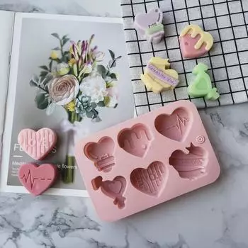 Yousheng Heart Shape DIY Cake Mold Силиконовая 6-гнездная форма для конфет на День святого Валентина для выпечки розовый