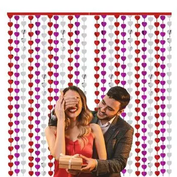 Yousheng Heart Tinsel занавеска Красная Фиолетовая Серебряная Сердце Фольга Бахрома занавеска Love Heart Серпантин для Дня Святого Валентина Годовщина Свадебный Декор 2M
