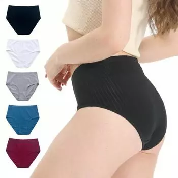 Yousheng High Waist Women Underpants Tummy Control Plus Size Knitted Solid Color Panties High Elasticity Cotton Briefs Full Butt Coverage Underwear XXL синий