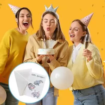 Yousheng Hippo Birthday Card Fun Baby Hippo Greeting Card with Envelope Cartoon Hippo Birthday Greeting Card for Family Friends Hippo