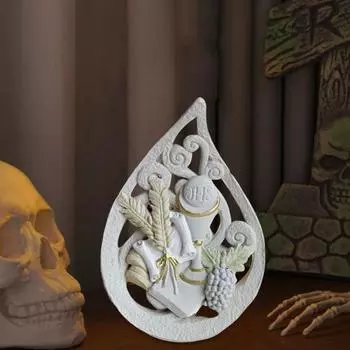 Yousheng Hollow Flame Украшение для Святого Причастия Религиозный Символ Причастия Евхаристия Статуя из смолы Скульптура Настольная книжная полка Пасхальное украшение белый