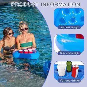 Yousheng Inflatable Drink Holder Floating Swimming Pool Cup Holder with 6 Holes PVC Drinking Float Tray Summer Hot Tub Accessory for Beer Bottle B
