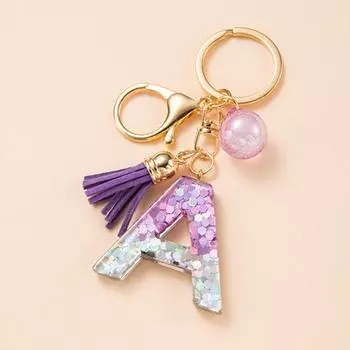 Yousheng Initial Letter Charm Keychain с кисточкой, блестящие блестки в форме сердца, брелок с буквой, брелок из смолы, кружка, аксессуар V