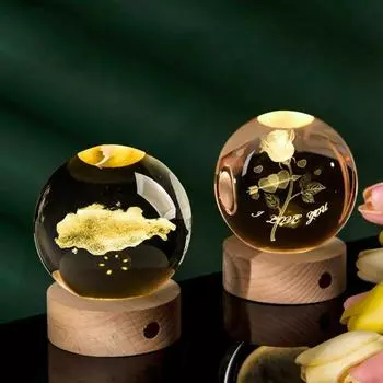 Yousheng искусственный хрустальный шаровой светильник, успокаивающий космический ночник, прозрачные светящиеся звездные сферы с деревянной основой для прикроватного столика A