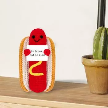 Yousheng Эмоциональная поддержка хот-дог плюшевая вязаная крючком хот-дог тако кукла игрушка с позитивной открыткой ручной работы вдохновляющий подарок для женщин студенток колледжа