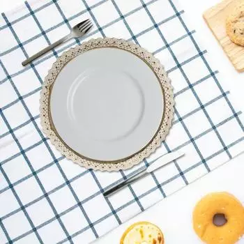 Yousheng Jute Table Placemats Set Rustic Lace-Trimmed Round Scallop Edge Hot Pads for Plates Cups Natural Fiber Heat-Resistant Coasters A