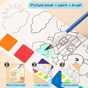 Yousheng Kids Акварельная раскраска с 6 пигментами, кисточка, 16 страниц, портативная карманная тетрадь для рисования акварелью, подарок для малышей, мальчиков и девочек D