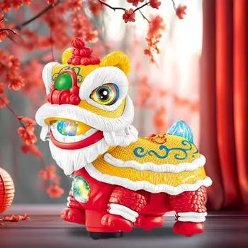 Yousheng Kids электрическая игрушка для танца льва со светодиодной подсветкой и музыкой для малышей, мальчиков и девочек, качающая головой, ходячая, мультяшная, бодрствующая игрушка в виде льва, украшение на китайский Новый год красный