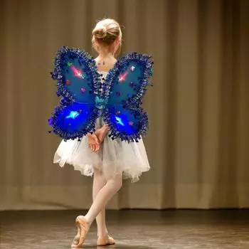 Yousheng Kids Butterfly Wings Set LED Lighting Fairy Wing Butterfly Wings Tassel Wand Kit Perform Show Dress Up Costumes Require for Girls розовый