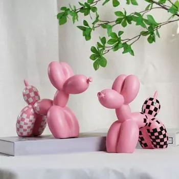 Yousheng клетчатый воздушный шар статуэтка щенка красочная статуя собаки смоляная скульптура животного домашний офис гостиная спальня украшение рабочего стола орнамент A оранжевый