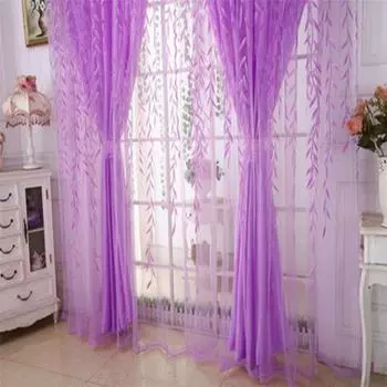 Yousheng Красивая прозрачная занавеска, двухслойная полиэстеровая тюль с цветочным принтом, занавеска для дома L зелёный