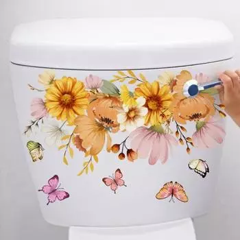 Yousheng красочные цветы бабочки стикер для унитаза съемный самоклеящийся водонепроницаемый ПВХ гостиная стены искусства ванная комната крышка унитаза украшение наклейка Stickers