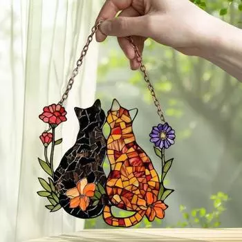 Yousheng красочный кот подвесное украшение на окно передняя дверь настенный акриловый котенок животное орнамент кулон Рождественский фестиваль подарок 15cm 5