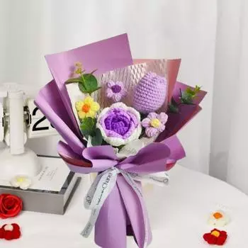 Yousheng крючком цветочный букет украшение ручной работы вязание тюльпан роза цветочные растения украшение искусственный цветок стол центральный элемент подарок на день рождения жёлтый