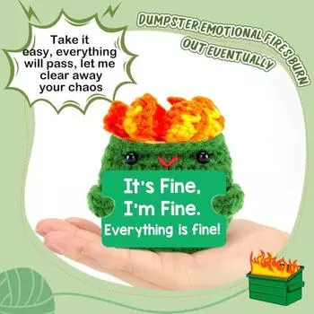 Yousheng крючком пылающий мусорный контейнер с позитивной открыткой ручная работа вязание пылающий мусорный контейнер кукла игрушка для снятия стресса настольное украшение орнамент